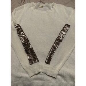 Pink Blush Cream Sequin Sleeve Sweater Pullover Women Size M L